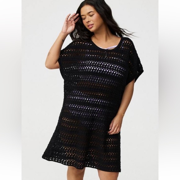 ♥️ Torrid Black Crochet Swim Cover-Up Tunic - Size 2X - NWT! - Picture 2 of 7